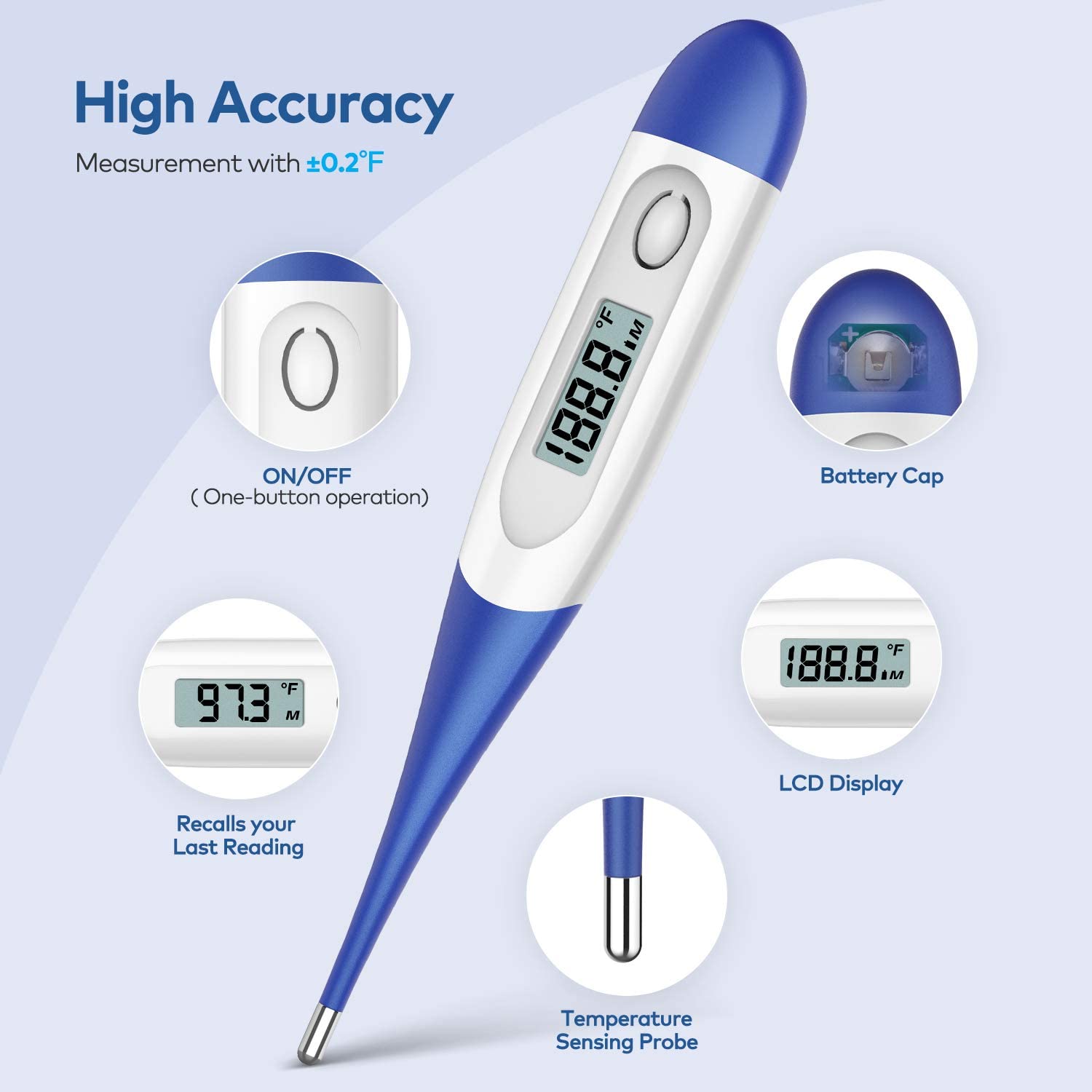 Thermometer For Adults Digital Oral Thermometer For Fever With 10 Seconds Fast Reading Boncare 3534